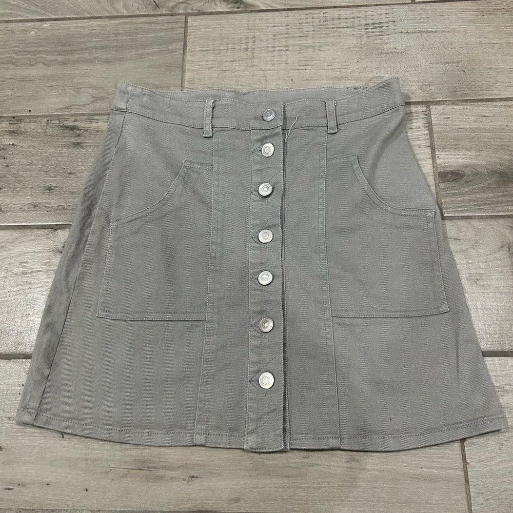 Altar'd State Gray A-Line Skirt with Button Front